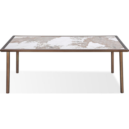 Tavolo da pranzo con piano in pietra Tulum e base in metallo bronzo
