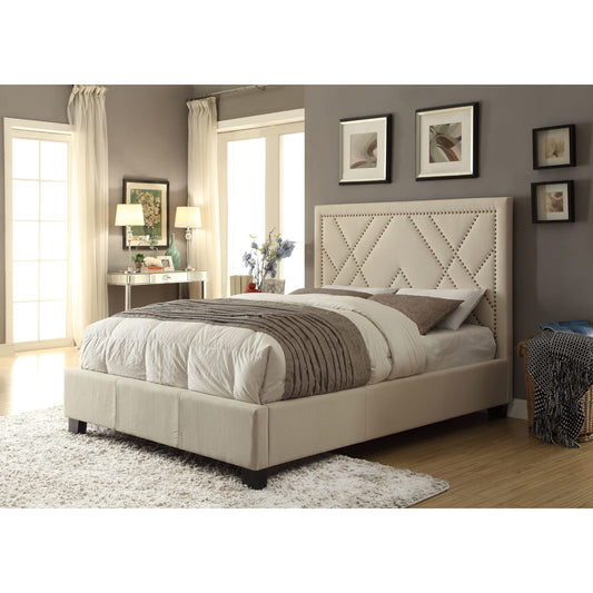 Letto contenitore imbottito con piattaforma Vienne Nailhead color polvere