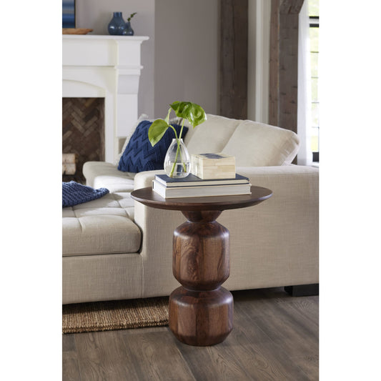 Tavolino rotondo in legno massello Virton color marrone fumé