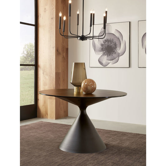 Tavolo da pranzo rotondo Winston Stone con base in metallo, colore nero