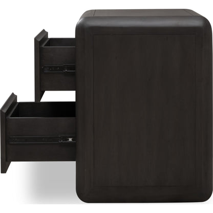 Comodino Xolani in legno di acacia a due cassetti in Jaguar