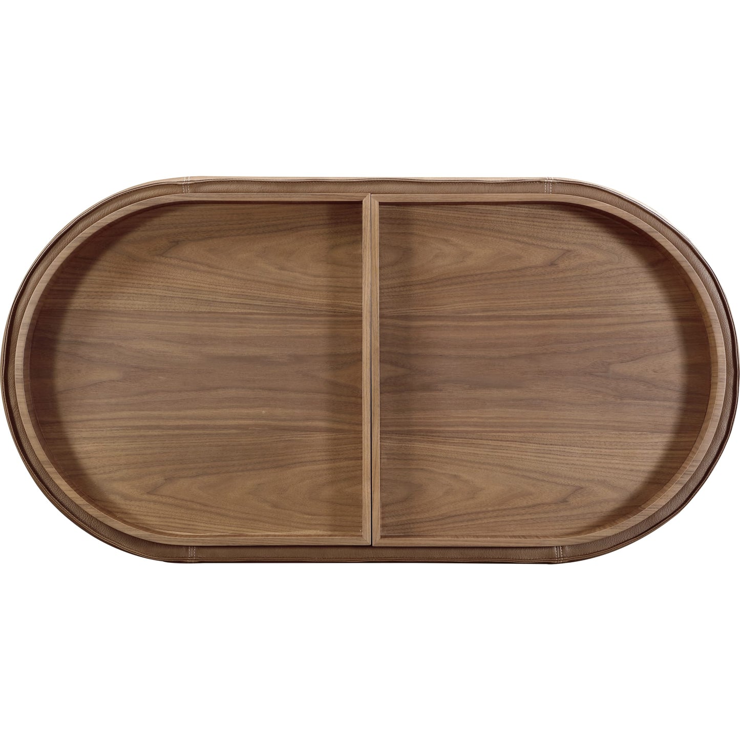 Tavolino contenitore rivestito in pelle Yeal con piano in legno e rotelle