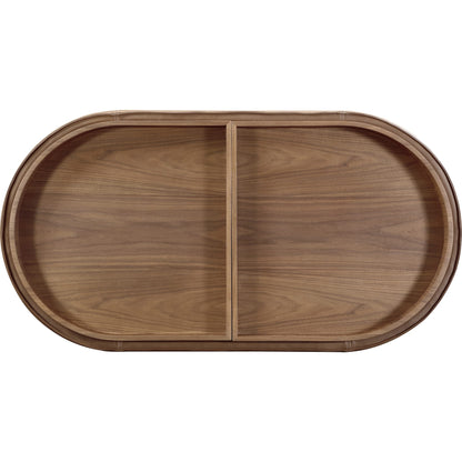 Tavolino contenitore rivestito in pelle Yeal con piano in legno e rotelle