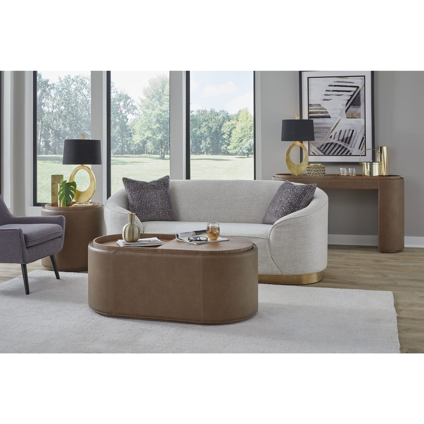 Tavolino contenitore rivestito in pelle Yeal con piano in legno e rotelle