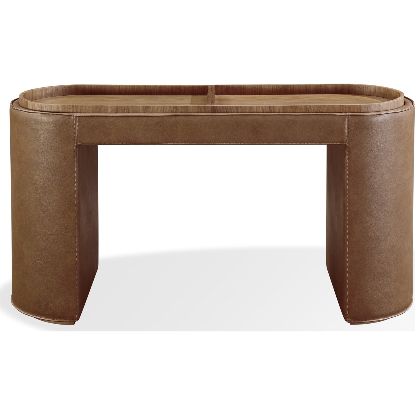 Tavolo consolle contenitore rivestito in pelle Yeal con piano in legno