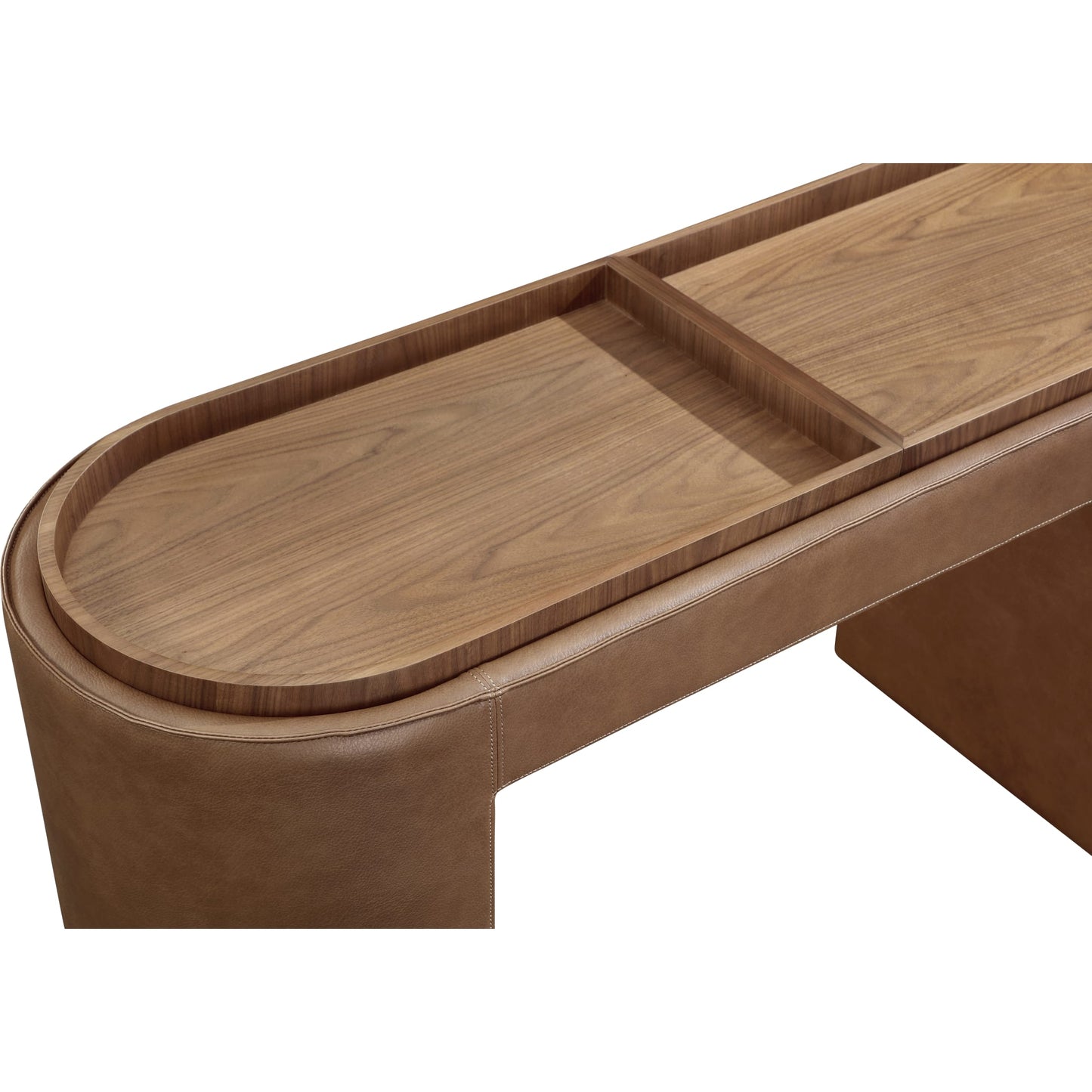 Tavolo consolle contenitore rivestito in pelle Yeal con piano in legno
