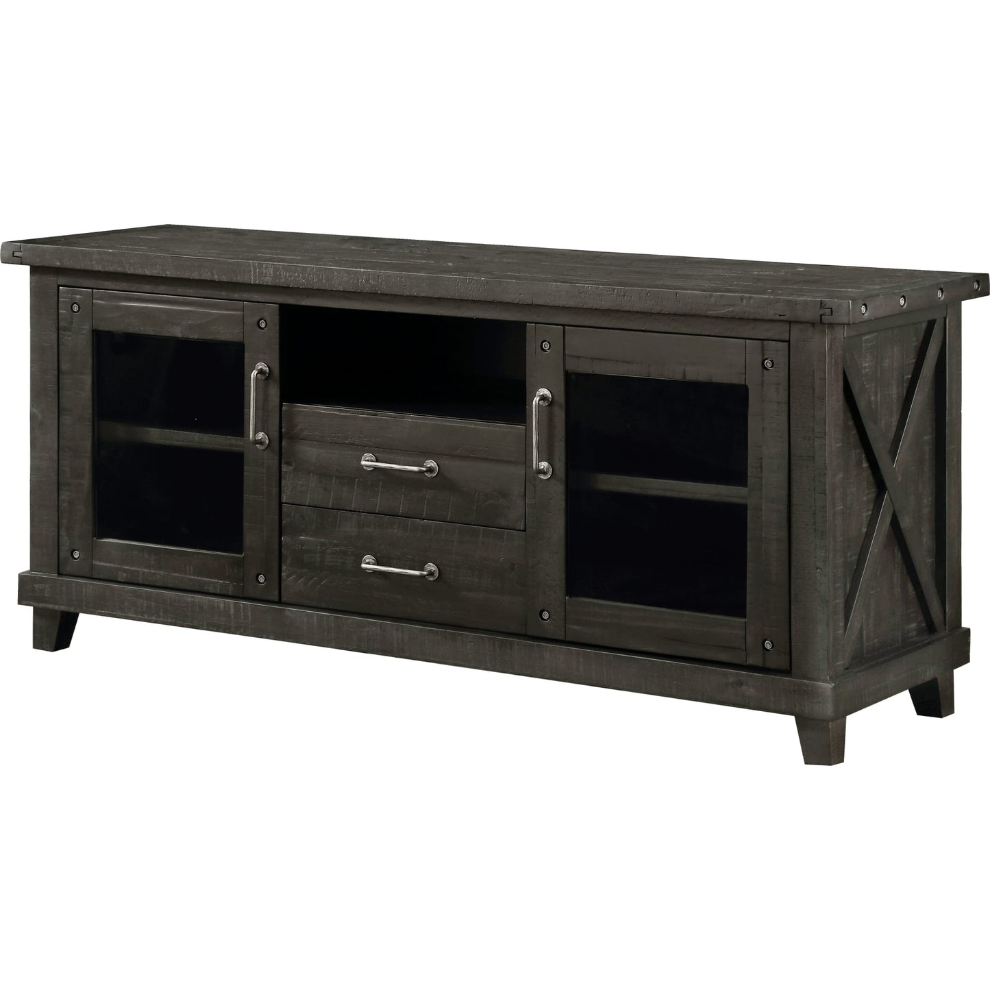 Mobiletto porta TV Yosemite in legno massello con due cassetti in stile caffetteria