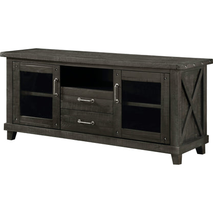 Mobiletto porta TV Yosemite in legno massello con due cassetti in stile caffetteria