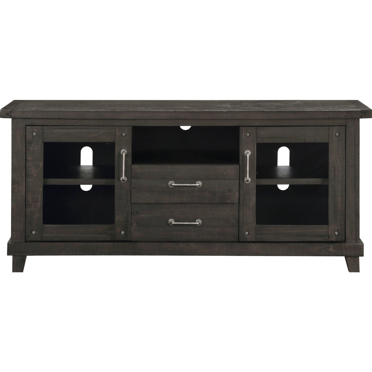 Mobiletto porta TV Yosemite in legno massello con due cassetti in stile caffetteria