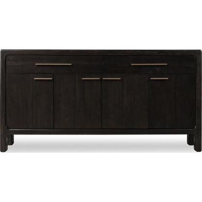 Credenza Zamba in legno di acacia con quattro ante e due cassetti, colore Jaguar