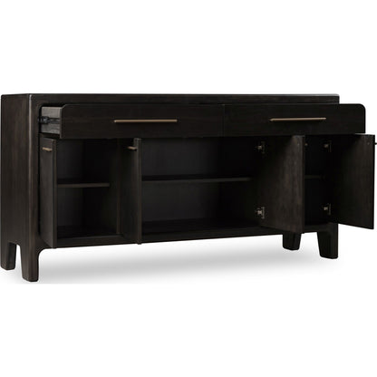 Credenza Zamba in legno di acacia con quattro ante e due cassetti, colore Jaguar