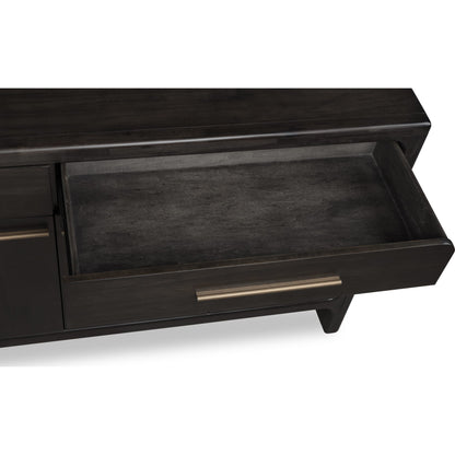 Credenza Zamba in legno di acacia con quattro ante e due cassetti, colore Jaguar