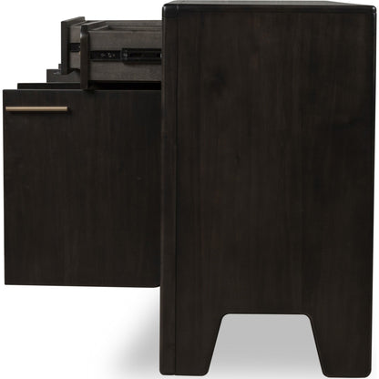Credenza Zamba in legno di acacia con quattro ante e due cassetti, colore Jaguar