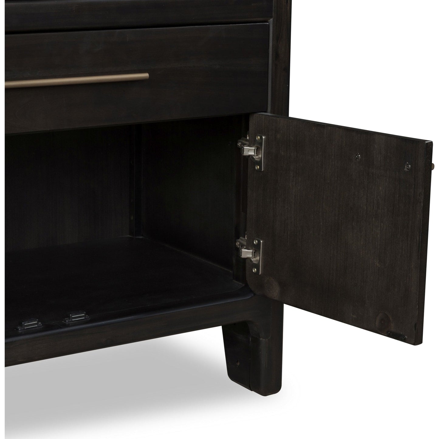 Credenza Zamba in legno di acacia con quattro ante e due cassetti, colore Jaguar